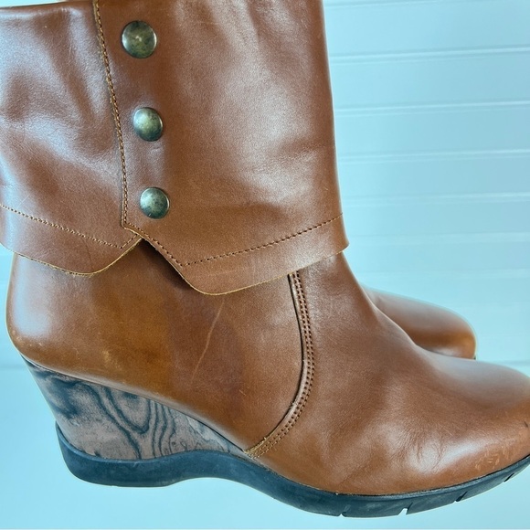 Sanita Maddox Women's 41 /10 Fold Over Wedge Leather Ankle Boots Booties Cognac. - Picture 7 of 11